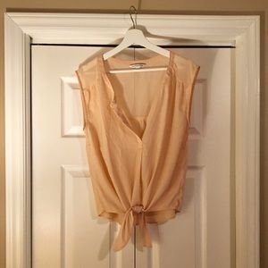 American Eagle Sheer Blush Tie Up Crop Top Medium